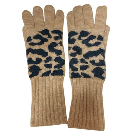 NEW J.Crew Tan Wool Supersoft Yarn Leopard Animal Print Knit Texting Gloves OS