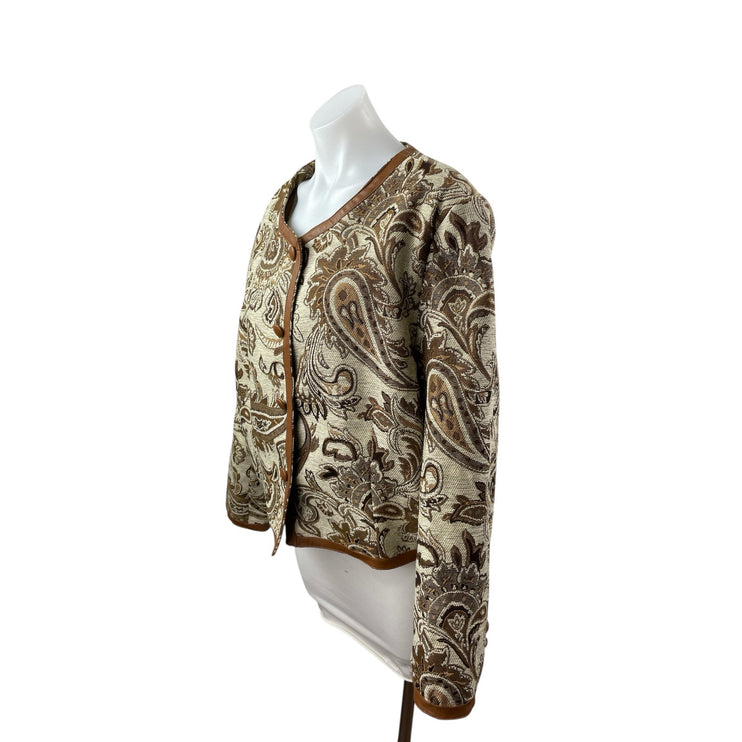 Cider Womens Brown Paisley Floral Jacquard Long Sleeve Button Up Jacket Size 2XL