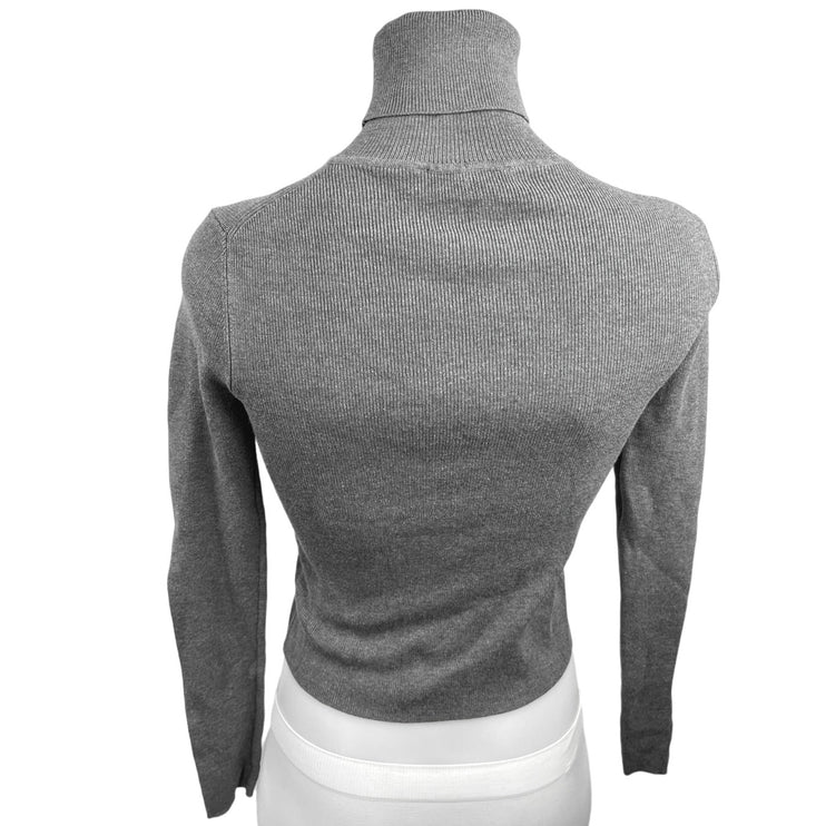 Zara Gray Turtleneck Long Sleeve Ribbed Knit Stretch Pullover Crop Top Sweater M