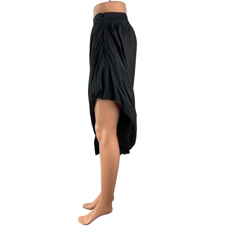 NEW Zeynep Arcay Black Draped Asymmetric Twisted Midi Bodycon Wrap Tulip Skirt S