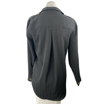 J.Crew Women's Black Loop Collared Long Sleeve Button Down Shirt Blouse Top Sz M
