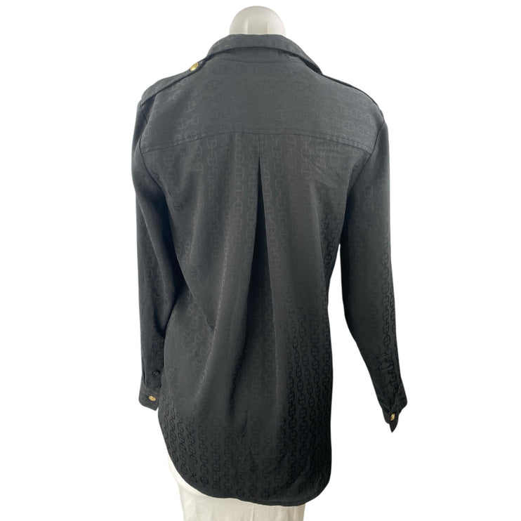 J.Crew Women's Black Loop Collared Long Sleeve Button Down Shirt Blouse Top Sz M