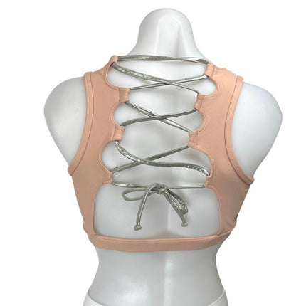 C&C California Peach Coral Lace Up Sleeveless Athletic Sports Bra Crop Top Sz L