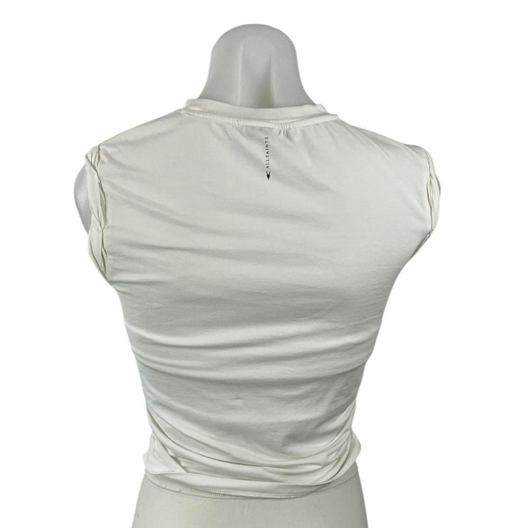 AllSaints White Sleeveless Crew Neck Ruched Knit Muscle Tee Tank Top Size XS