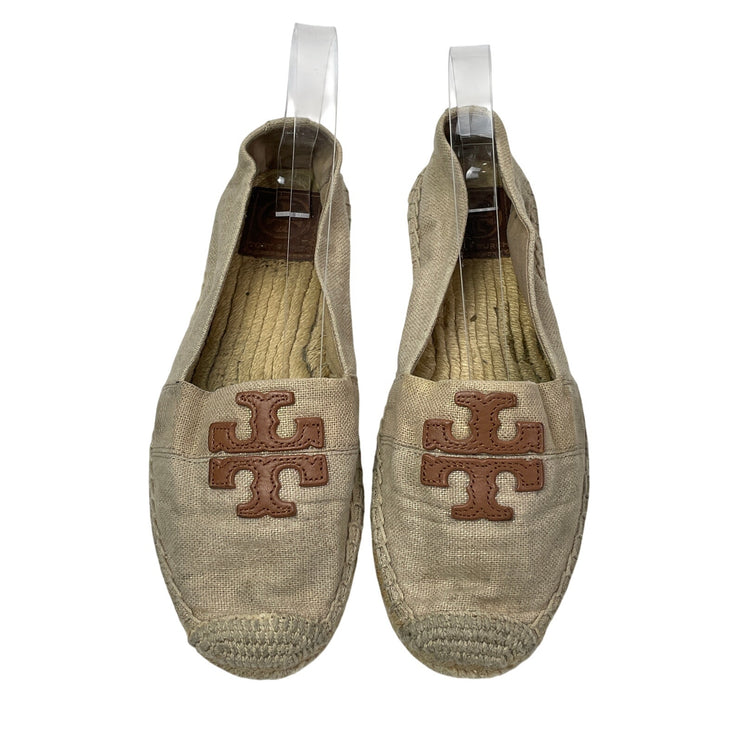 Tory Burch Weston Womens Canvas Logo Round Toe Slip On Espadrilles Flats Shoes 7