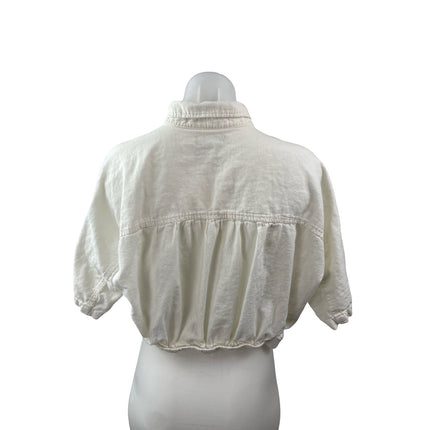 Urban Outfitters BDG Women's White Linen Short Sleeve Cropped Shirt Top Size M