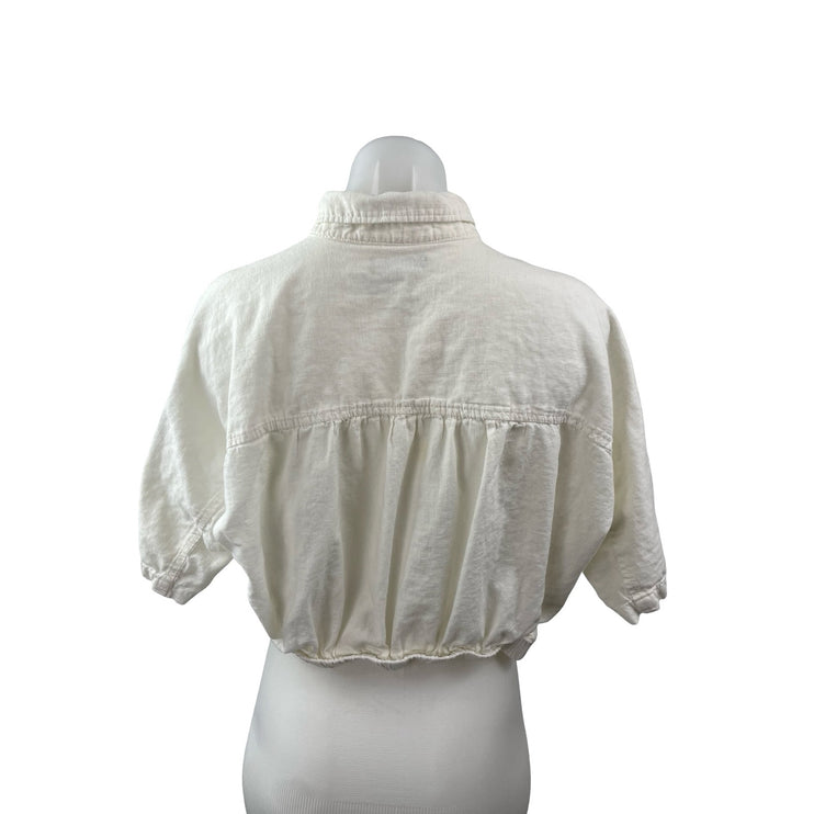 Urban Outfitters BDG Women's White Linen Short Sleeve Cropped Shirt Top Size M