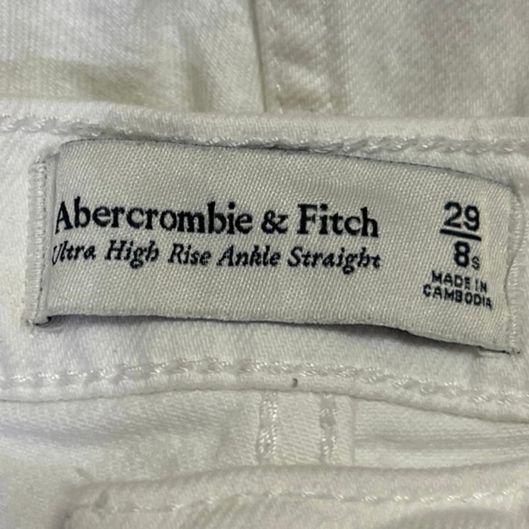 Abercrombie & Fitch White Ultra High Rise Straight Distressed Crop Denim Jeans 8