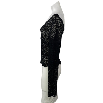 Zara Women's Black Long Sleeves Floral Lace Sheer Plunging V-neck Blouse Top L