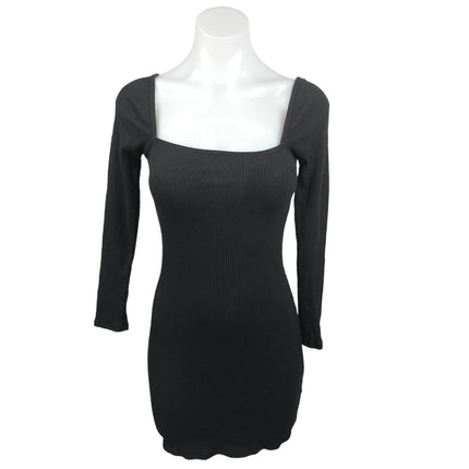 Free People FP Beach Black Square Neck Long Sleeve Mini Bodycon Dress Brie Free People FP Beach Black Square Neck Long Sleeve Mini Bodycon Dress Brie