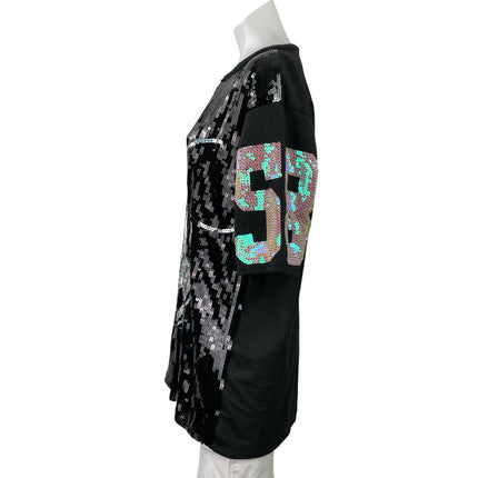 Women's Black Mickey Mouse Sparkly Sequin Oversized T Shirt Tunic Top Size L