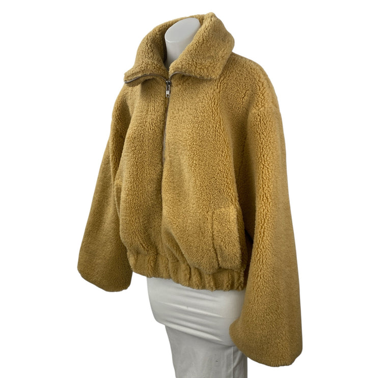 Free People Get Cozy Teddy Women's Brown Fleece Long Sleeve Bomber Coat Jacket S