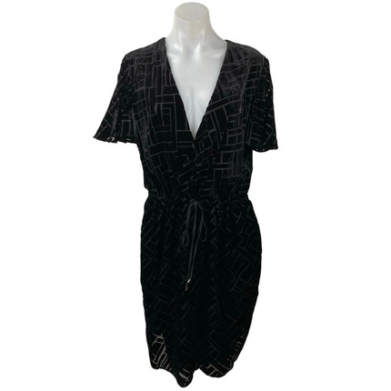 Lauren Ralph Lauren Black Burnout Velvet Geometric Mini A-Line Blouson Dress 10