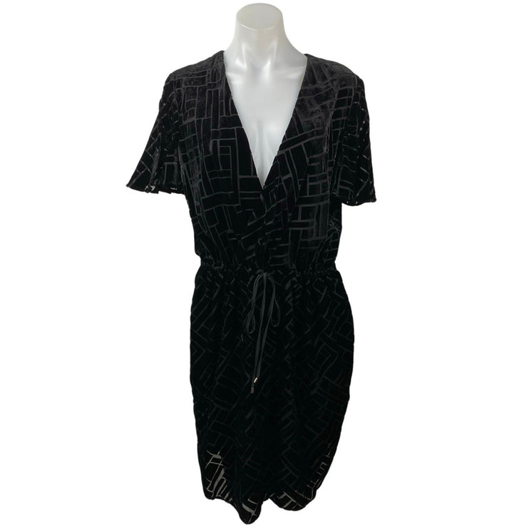 Lauren Ralph Lauren Black Burnout Velvet Geometric Mini A-Line Blouson Dress 10