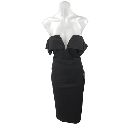 NEW Lulus Black Off The Shoulder V-neck Strapless Midi Bodycon Shealh Dress Sz S