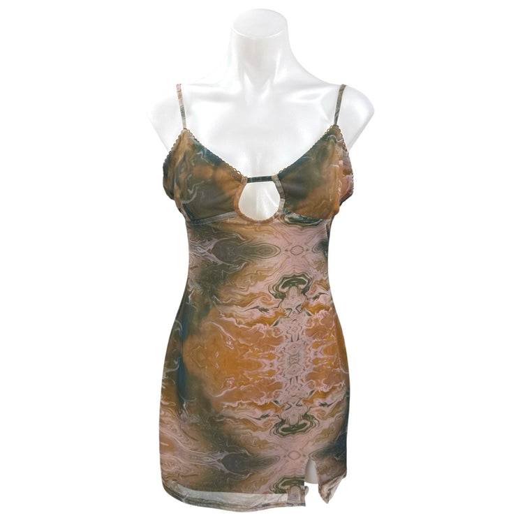 Le Lis Multicolor Sleeveless Keyhole Marble Print Cami Mini Bodycon Tank Size M