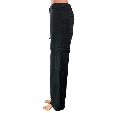 Quince Women's Black High Rise Wide Leg Baggy Utility Cargo Denim Jeans Size 14