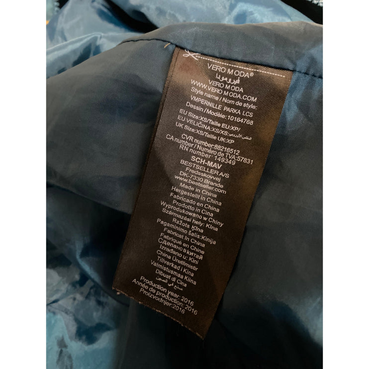 Vero Moda Blue Green Hooded Long Sleeve Snap Utility Anorak Coat Jacket Size XS