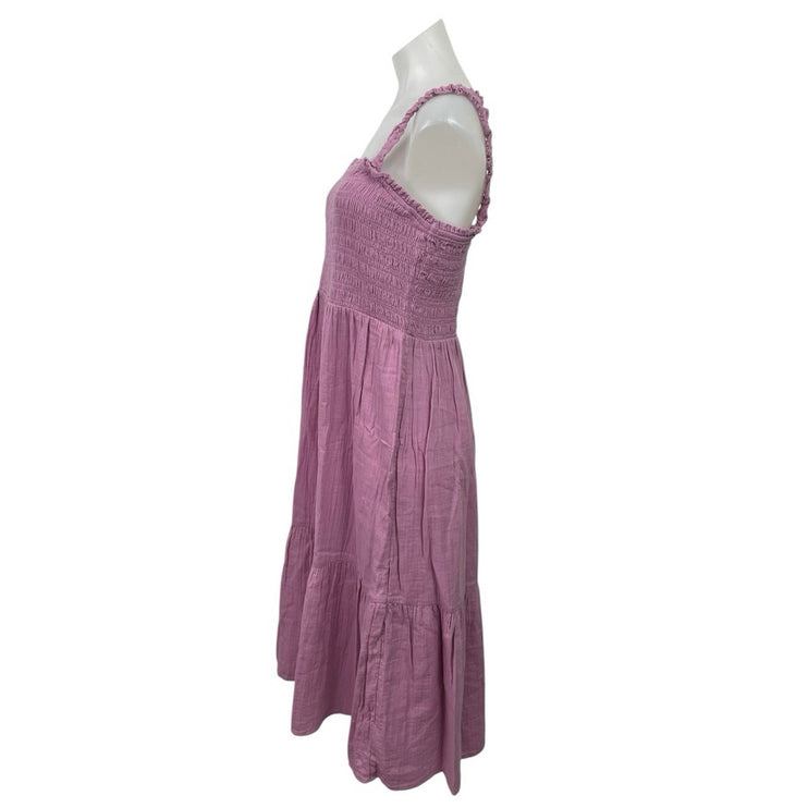 GAP Purple Smocked Square Neck Sleeveless Tiered Midi Tank Flare A-Line Dress L