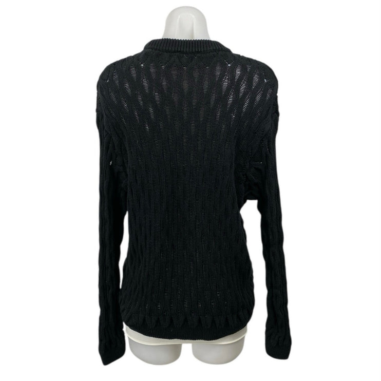 Zara Womens Black Long Sleeve Cable Knit Semi Sheer Crew Neck Sweater Top Size M
