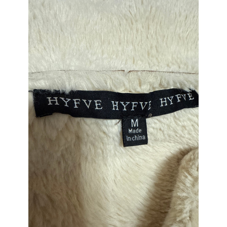 HYFVE Brown Suede Leather Faux Shearling Open Front Trench Overcoat Jacket Sz M