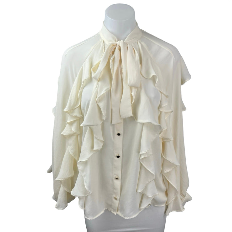 Zara Women's Cream Long Sleeve Ruffle Tiered Button Down Shirt Blouse Top Size M