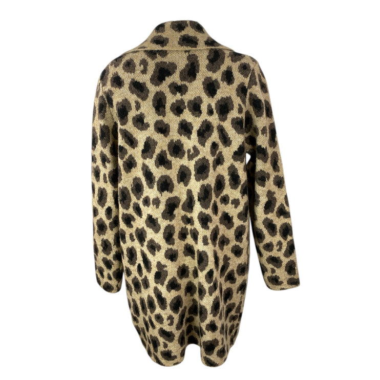 Rachel Zoe Leopard Animal Print Button Long Sleeve Pockets Trench Coat Jacket L