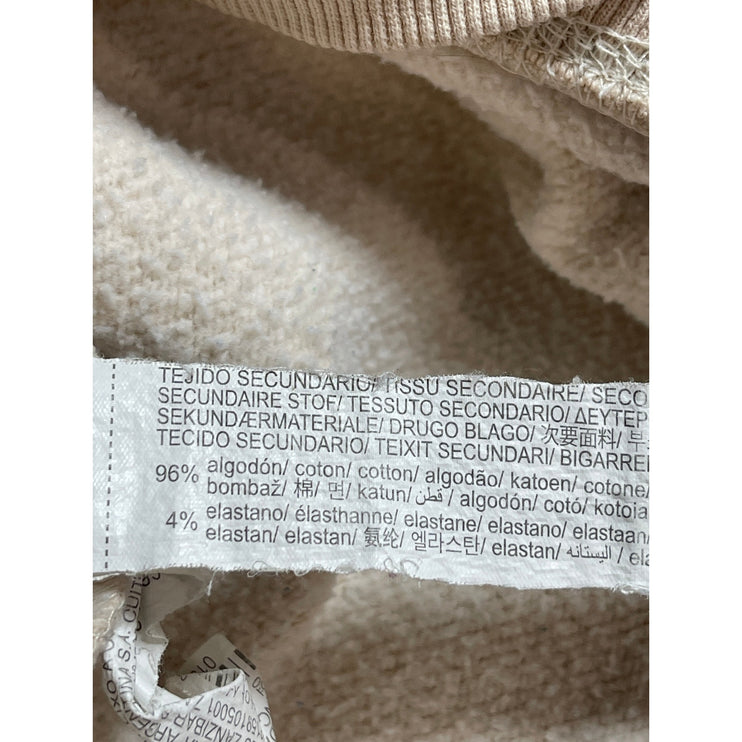 Zara Women's Beige Fleece Long Sleeve Loose Hoodie Hooded Sweatshirt Top Size S