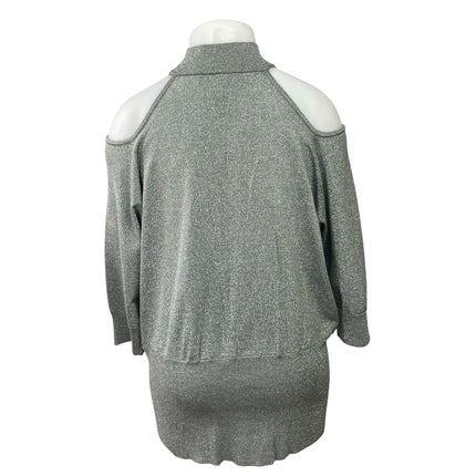 Ashley Stewart Silver Metallic Glitter Cold Shoulder Halter Tunic Dress 22/24