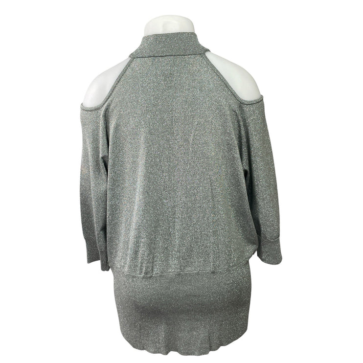 Ashley Stewart Silver Metallic Glitter Cold Shoulder Halter Tunic Dress 22/24