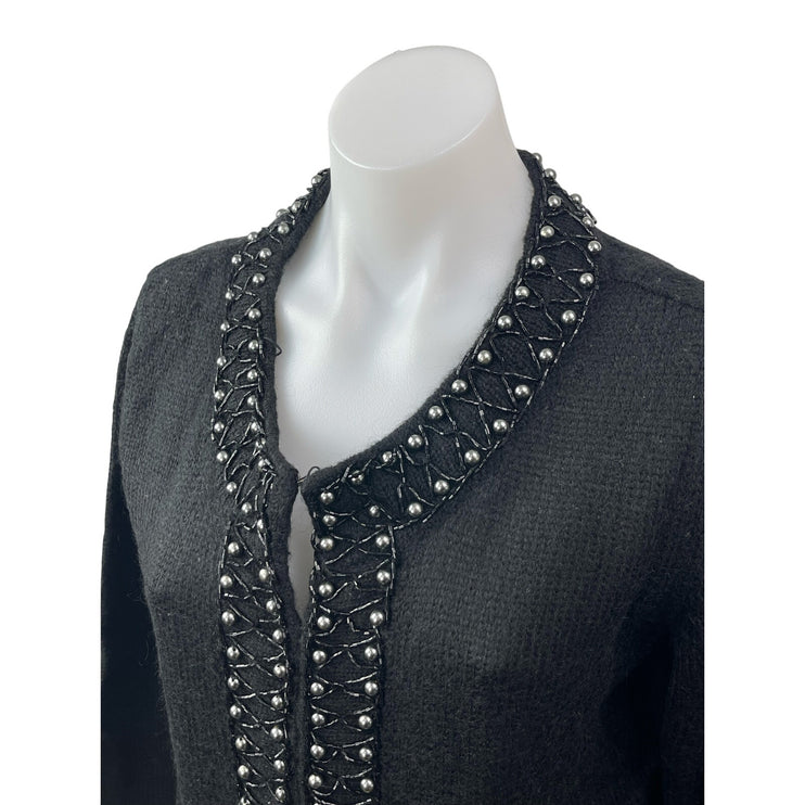 H&M Women's Black Wool Beaded Long Sleeve Crop Bolero Cardigan Sweater Top Sz L
