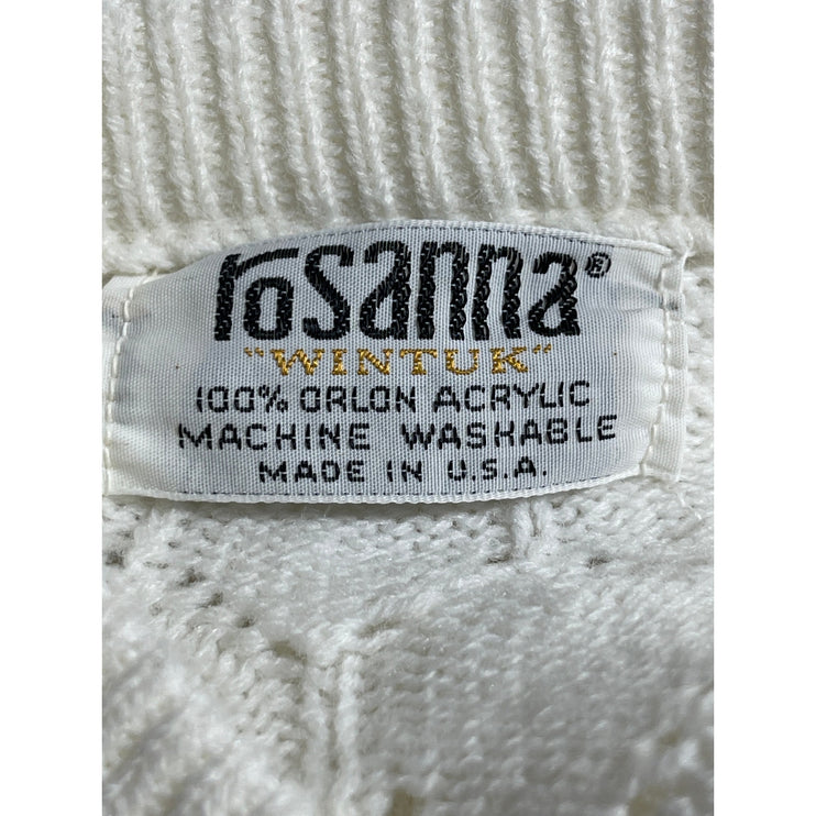 Rosanna Women's White Argyle Knit Long Sleeve Button Down Cardigan Sweater Top M