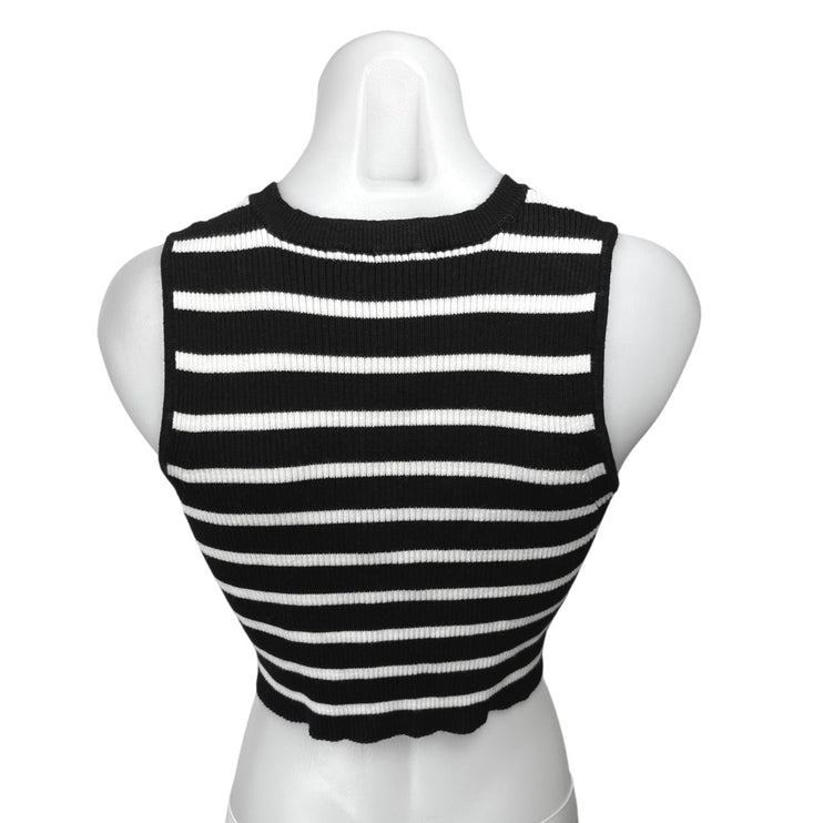 Hunter & Brown Black White Striped Rib Knit Sleeveless Racerback Crop Tank Top S