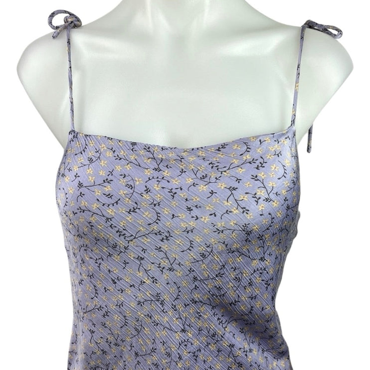 Zara Purple Ditzy Floral Print Satin Textured Tie Straps Mini Cami Slip Dress M