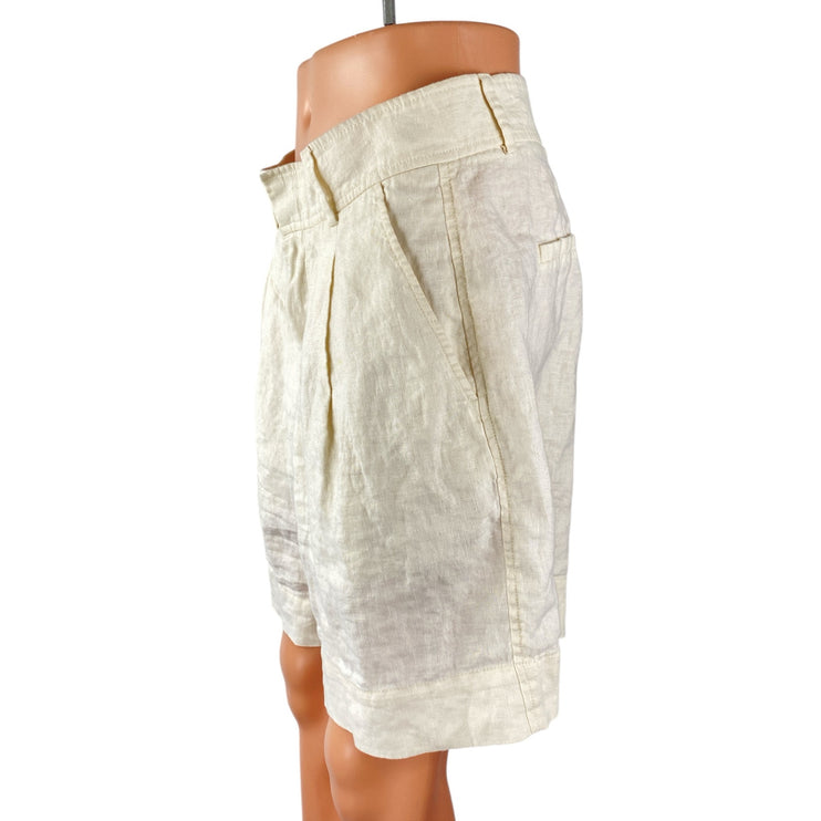 Everlane 100% Linen Women's White High Rise Pleated Relaxed Bermuda Mom Shorts 8