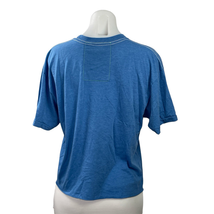 Aviator Nation Blue Crewneck Short Sleeve Frayed Hem Casual Tee T-shirt Top Sz L