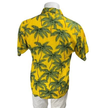 Nadear Men's Yellow Green Short Sleeve Palm Tree Button Down Shirt Top Size L