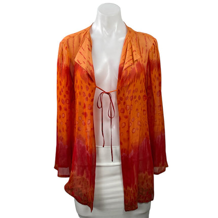 Rhapsodie De Weinberg Orange Leopard Animal Print Tie Front Sheer Blouse Top 40