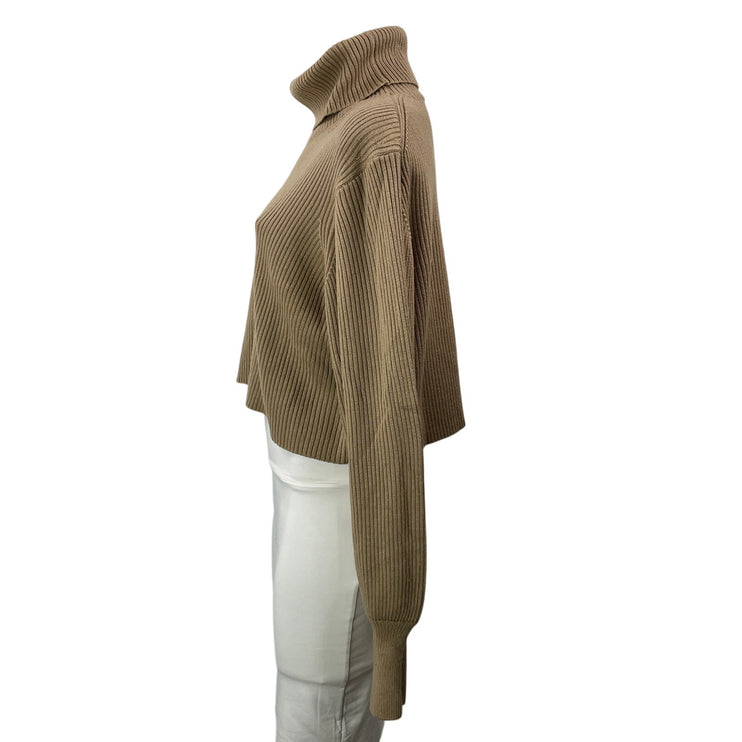 Aritzia Wilfred 100% Merino Wool Women's Tan Long Sleeves Cropped Sweater Top L