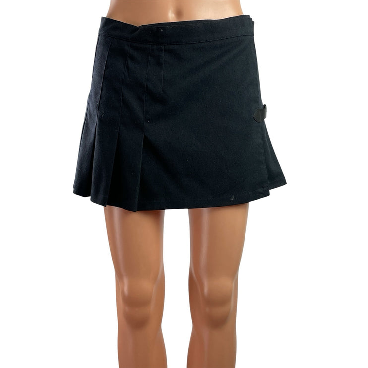 Brandy Melville Women's Black High Waisted Pleated Buckle Mini A-Line Skirt Sz M