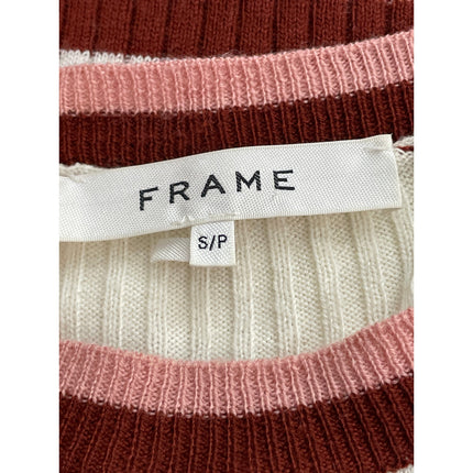 Frame Women's Wool Panel Stripe Ribbed Crew Neck Short Sleeve Slim Sweater Top S