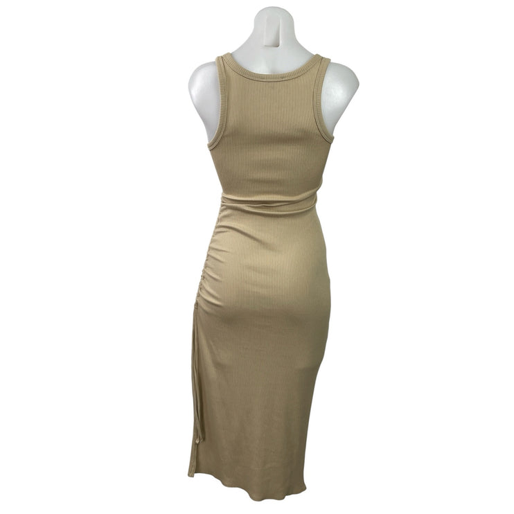 J.Crew Beige Rib Knit Side Slit Sleeveless Scoop Neck Tank Midi Bodycon Dress XS