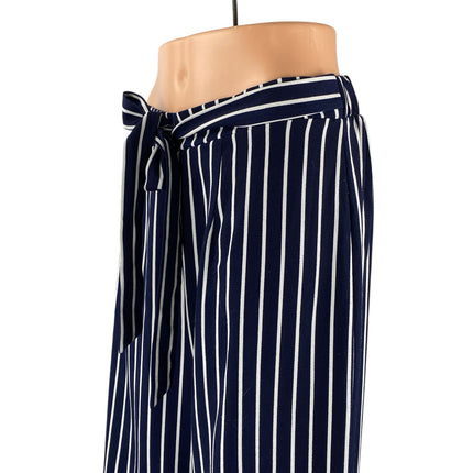 Shop 17 Womens Blue Stripe High Rise Tie Waist Palazzo Wide Leg Trousers Pants M