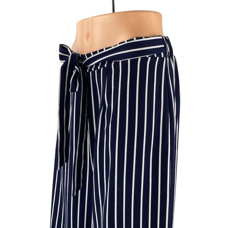 Shop 17 Womens Blue Stripe High Rise Tie Waist Palazzo Wide Leg Trousers Pants M