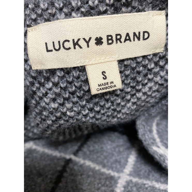 Lucky Brand Plaid Check V Neck Long Sleeve Button Down Cardigan Sweater Top Sz S
