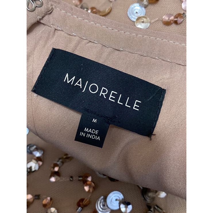 Majorelle Women's Tan Sequin Sparkly Sweetheart Cami Tank Mini A Line Dress M