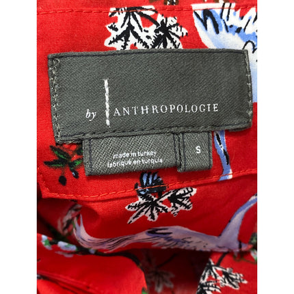 Anthropologie The Somerset Red Floral Short Sleeve V Neck Mini A-Line Dress Sz S
