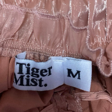 Tiger Mist Pink Metallic Ruched Cinched Short Puff Sleeve Crop Blouse Top Size M