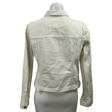 J,Crew Women White Ecru Long Sleeve Button Down Denim Jean Trucker Jacket Size M
