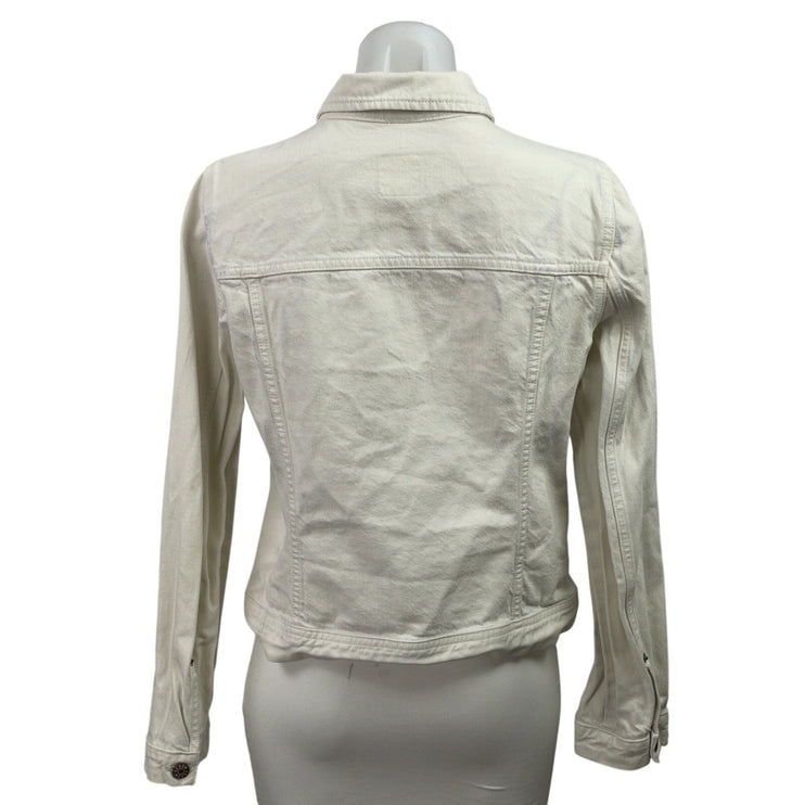 J,Crew Women White Ecru Long Sleeve Button Down Denim Jean Trucker Jacket Size M
